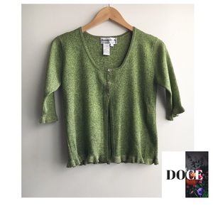 VINTAGE Green Gold Metallic Silk Cropped Cardigan